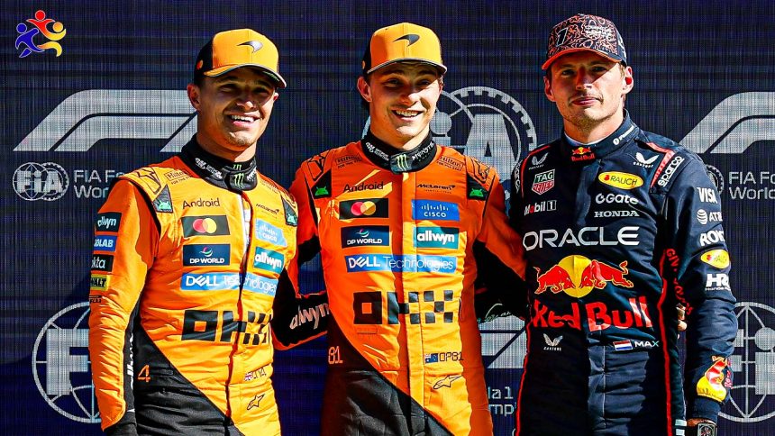 McLaren drivers - Lando Norris, Oscar Piastri with Max Verstappen