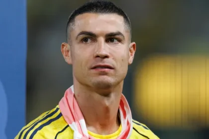 Cristiano Ronaldo lines up for Al Nassr ahead of a Saudi Pro League match